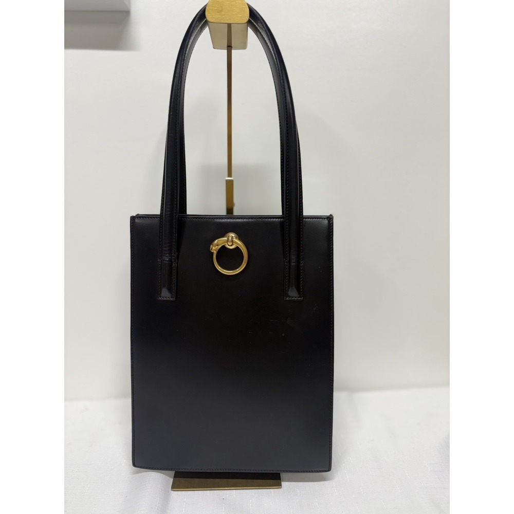 Vintage Cartier Ring Tote Bag Women's Black Shoulder Straps Inner Zip Pocket